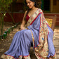 Dusty blue modal blend saree with handcrafted Madhubani border and artistic finesse