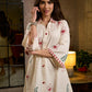Radiant Ivory Floral Hand Block Printed Dress with Geometric Collar & Cuff