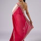 Festive off white haakoba cotton saree with bright chequered pink combination