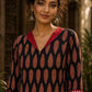 Striking Black Ajrakh Block Print Straight Kurta with Bold Maroon Collar & Mirror Cuff Accent