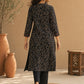 Ebony Black Floral Printed Cotton Kurta with Collared Neckline & Maroon Accents