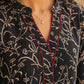 Ebony Black Floral Printed Cotton Kurta with Collared Neckline & Maroon Accents