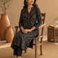 Ebony Black Floral Printed Cotton Kurta with Collared Neckline & Maroon Accents