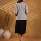 Tailored Grey White Ikat Cotton Cropped Jacket with Front Pockets and Black Border Detail