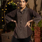 Luxe Ajrakh Lines and Dotted Black Cotton Shirt