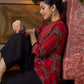 Luxe Maroon Ajrakh Animal Motif Top with Maroon Line Yoke and Silver Embellishments