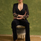 Evening Allure : Black Chikankari Long Shrug With The Sprinkle Of Red & Green Unique Embellishments