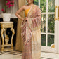 Pure Chanderi hand block printed saree in pastel floral poetry