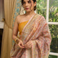 Pure Chanderi hand block printed saree in pastel floral poetry