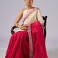 Festive off white haakoba cotton saree with bright chequered pink combination