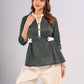 Teal Cotton Designer Top with Front Button Placket and Side Waist Tabs