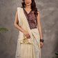 Dark Brown Kalamkari Printed Sleeveless Blouse with Mirror Lace Embellishment and V Neck