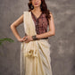 Dark Brown Kalamkari Printed Sleeveless Blouse with Mirror Lace Embellishment and V Neck
