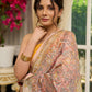 Pure Chanderi hand block printed saree in pastel floral poetry