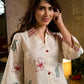Radiant Ivory Floral Hand Block Printed Dress with Geometric Collar & Cuff