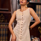 Elegant Beige Sleeveless Dress with Traditional Ajrakh Details - Jacket Optional
