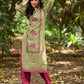Radiant Mint Green Cotton Kurta with Minimal Floral Hand Block Motifs and Magenta Detailing