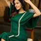 Evergreen Elegance Green Statement Sleeve Dress with Crochet Details