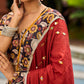 Traditional Rust Modal Silk Saree with Hand Embroidered Mirror Work & Kalamkari Printed Border