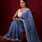 Steel Grey Chanderi Saree with Delicate Embroidered Butta & Scalloped Detailing