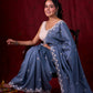 Steel Grey Chanderi Saree with Delicate Embroidered Butta & Scalloped Detailing
