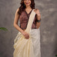 Dark Brown Kalamkari Printed Sleeveless Blouse with Mirror Lace Embellishment and V Neck