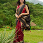 Artisanal maroon & black combination saree with hand painted Kalamkari pallu and golden borders