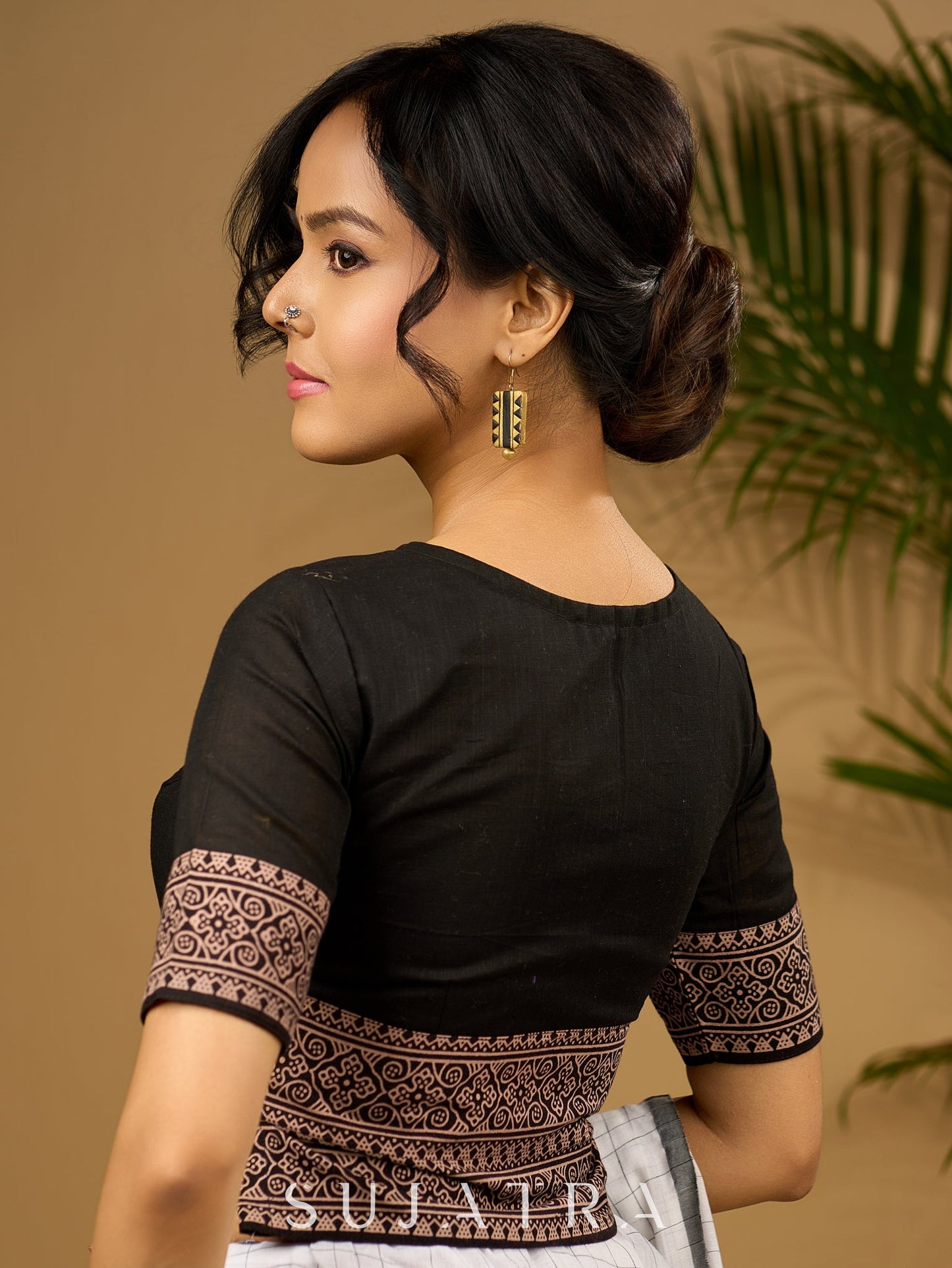 Trendy combination of black cotton ajrakh blouse