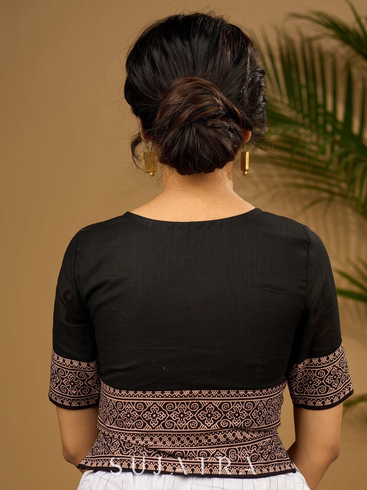 Trendy combination of black cotton ajrakh blouse