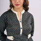 Teal Cotton Designer Top with Front Button Placket and Side Waist Tabs