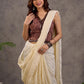 Dark Brown Kalamkari Printed Sleeveless Blouse with Mirror Lace Embellishment and V Neck