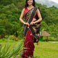 Artisanal maroon & black combination saree with hand painted Kalamkari pallu and golden borders