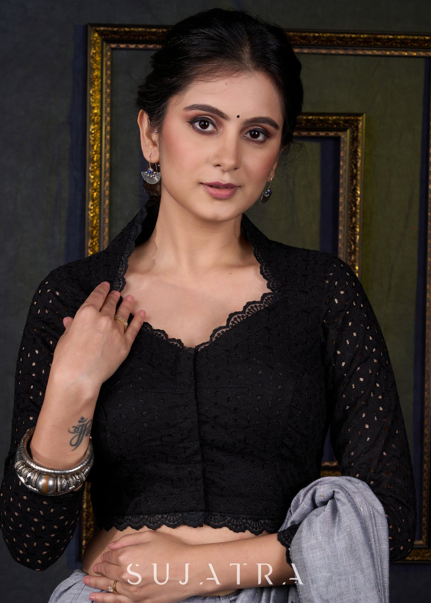 Smart Black Hakoba Cotton Blouse