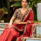 Traditional Rust Modal Silk Saree with Hand Embroidered Mirror Work & Kalamkari Printed Border