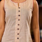 Elegant Beige Sleeveless Dress with Traditional Ajrakh Details - Jacket Optional