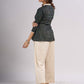Teal Cotton Designer Top with Front Button Placket and Side Waist Tabs