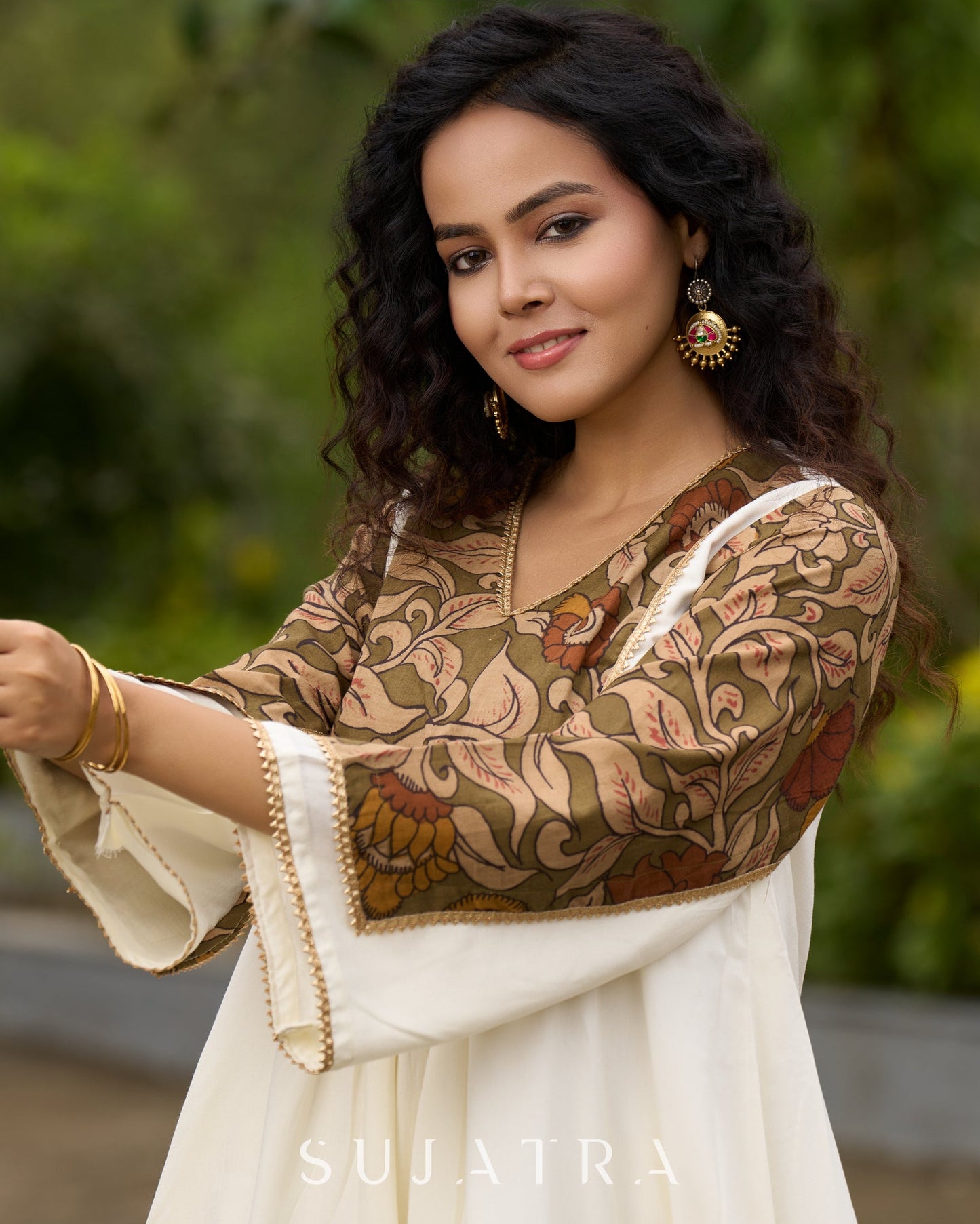 Boho Kalamkari Flared Short Tunic with Statement Sleeves  - Dhoti Pant Additional