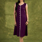 Purple Rayon Buttoned Dress. Chic Purple Dress With Lace Accents And Button Detailing