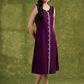 Purple Rayon Buttoned Dress. Chic Purple Dress With Lace Accents And Button Detailing