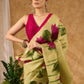 Chic Hand Painted Light Olive Pure Silk Floral Saree