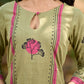 Radiant Mint Green Cotton Kurta with Minimal Floral Hand Block Motifs and Magenta Detailing