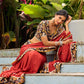 Traditional Rust Modal Silk Saree with Hand Embroidered Mirror Work & Kalamkari Printed Border