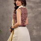 Dark Brown Kalamkari Printed Sleeveless Blouse with Mirror Lace Embellishment and V Neck