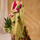 Chic Hand Painted Light Olive Pure Silk Floral Saree