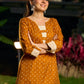 Mustard Bandhani Printed Viscose Kurta with Delicate Hakoba Accents