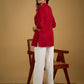 Elegant maroon cotton top featuring mirror work and side collar.