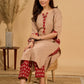 Crème Charm Mul Cotton Kurta with Printed Red Yoke and Pocket