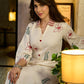 Radiant Ivory Floral Hand Block Printed Dress with Geometric Collar & Cuff
