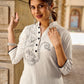 Simple Off-White Cotton Flex Straight Kurta with Minimal Hand Painting on Front & Sleeves