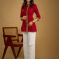 Elegant maroon cotton top featuring mirror work and side collar.